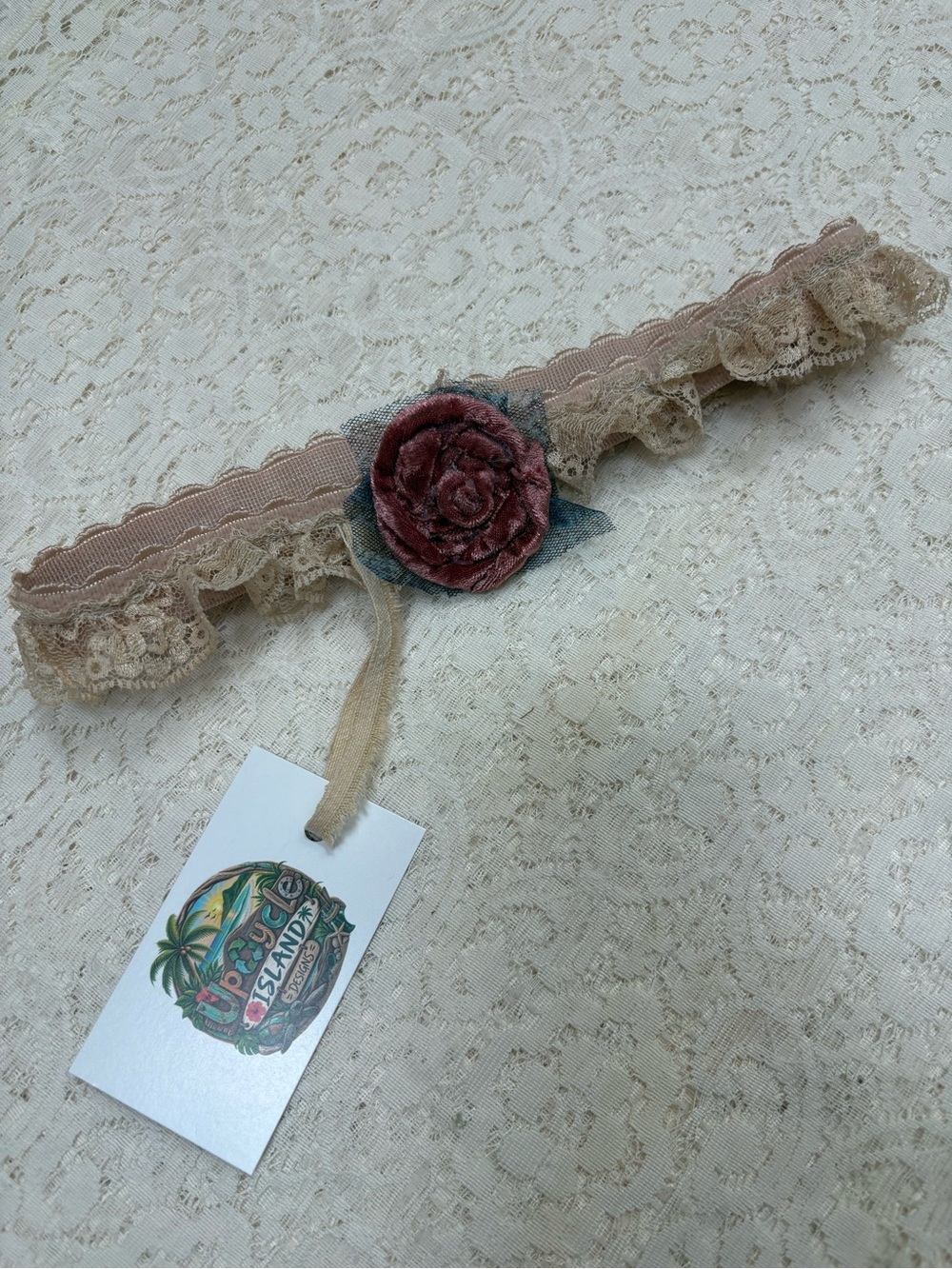 Artisan Pink Velvet Rose Lace Headpiece